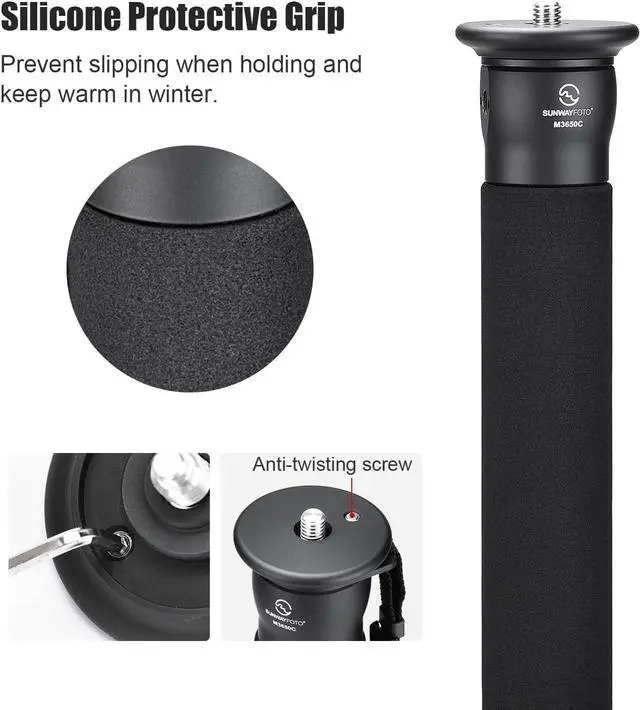 Alt view image 5 of 5 - SUNWAYFOTO M3650C + M3650C+DLC-58 CF Monopod 36mm Top Section 10kg 22lb Max Load Carbon Fiber 1/4" / 3/8" Super Portable + Arca Compatible Lever Lock Clamp