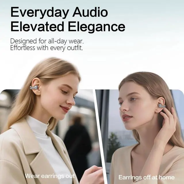 Alt view image 5 of 5 - WUYUEGE 2026 Open Ear Clip On Earbuds with Detachable Butterfly Earrings, Bluetooth 6.0 Wireless Headphones for Women, 50H Playtime, Lightweight & Pain-Free Fit for Small Ears, IPX6Great Gift