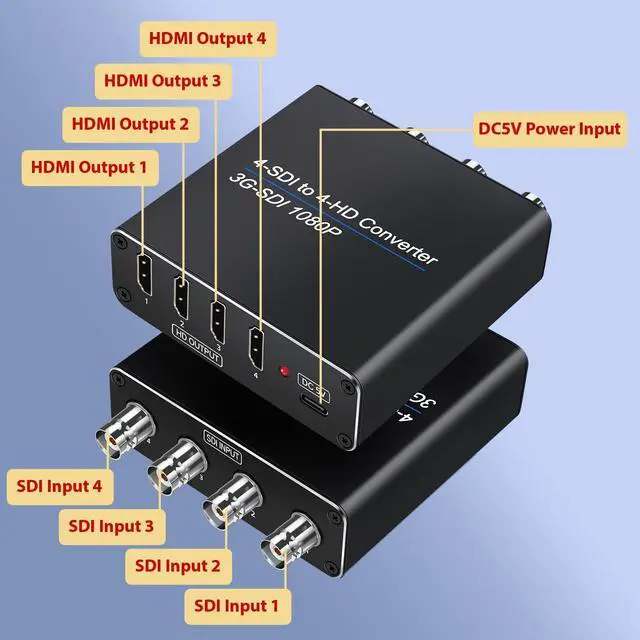 Alt view image 4 of 5 - ACHAVE SDI to HDMI Video Converter, 4 sdi Input and 4 hdmi Output,4 in 4 Out,Black, Multi-Format Support, HD-SDI/3G-SDI Input, 1080p@60Hz Resolution, Long Distance Transmission