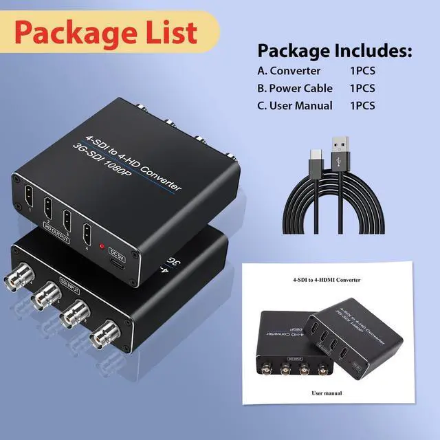 Alt view image 5 of 5 - ACHAVE SDI to HDMI Video Converter, 4 sdi Input and 4 hdmi Output,4 in 4 Out,Black, Multi-Format Support, HD-SDI/3G-SDI Input, 1080p@60Hz Resolution, Long Distance Transmission
