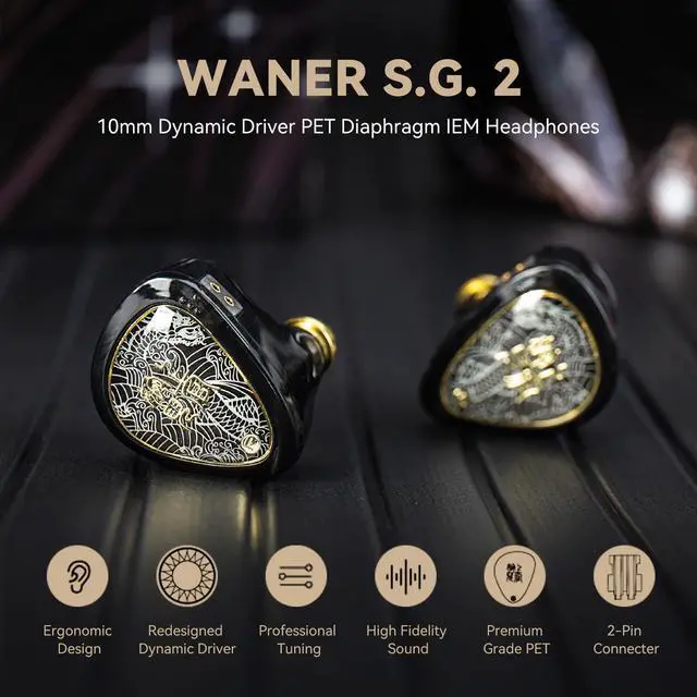 Alt view image 2 of 5 - Kinboofi WAN'ER S.G II in Ear Monitor, HiFi Quality Wired Earbuds,10mm Dynamic Driver PET Diaphragm Gaming Earphones,Noise Isolation IEM Headphone with Detachaable 2pin Cable (3.5mm Mic, Clear White)