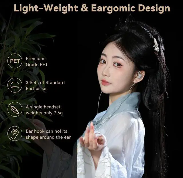 Alt view image 4 of 5 - Kinboofi WAN'ER S.G II in Ear Monitor, HiFi Quality Wired Earbuds,10mm Dynamic Driver PET Diaphragm Gaming Earphones,Noise Isolation IEM Headphone with Detachaable 2pin Cable (3.5mm Mic, Clear White)