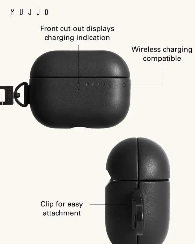 Alt view image 2 of 5 - Mujjo Echelon Leather Case for AirPods Pro (3rd Gen) - Wireless Charging Compatible - Durable & Luxurious Design - Secure Fit - Premium Leather - Black