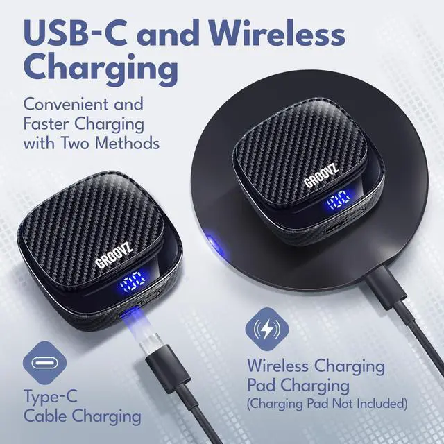 Alt view image 4 of 5 - Groovz Plus True Wireless Earbuds with Wireless Charging Case - Designed in the USA - IPX4 Water Resistant Bluetooth Earbuds Compatible with Apple & Android - 46Hr Battery - Dual Microph