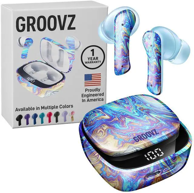 Main image of Groovz Plus True Wireless Earbuds with Wireless Charging Case - Designed in the USA - IPX4 Water Resistant Bluetooth Earbuds Compatible with Apple & Android - 46Hr Battery - Dual Microph