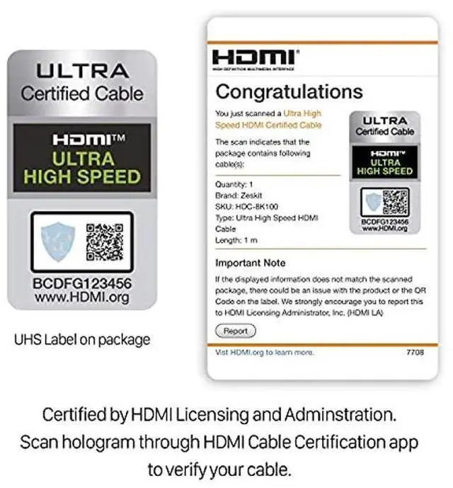 Alt view image 2 of 5 - Zeskit Certified 2.1 8K HDMI Cable 48Gbps 4K120Hz Compatible with Soundbar eARC HDR10 VRR Dolby Vision Atmos HDCP 2.2 2.3 PS5 Xbox Series X Apple TV Roku (Ultra High Speed, Maya CL3 In Wall Long 23