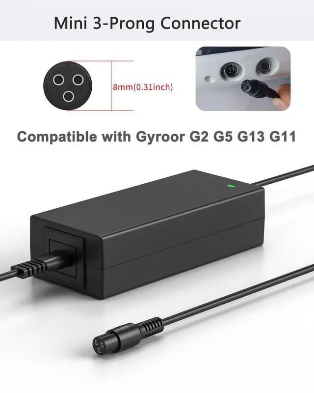 Alt view image 2 of 5 - VHBW 42V 2A Charger Compatible with Gyroor G13 G2 G5