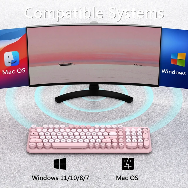 Alt view image 3 of 5 - Links9+ Wireless Bluetooth Keyboard, 2.4GHz Receiver(Pink)