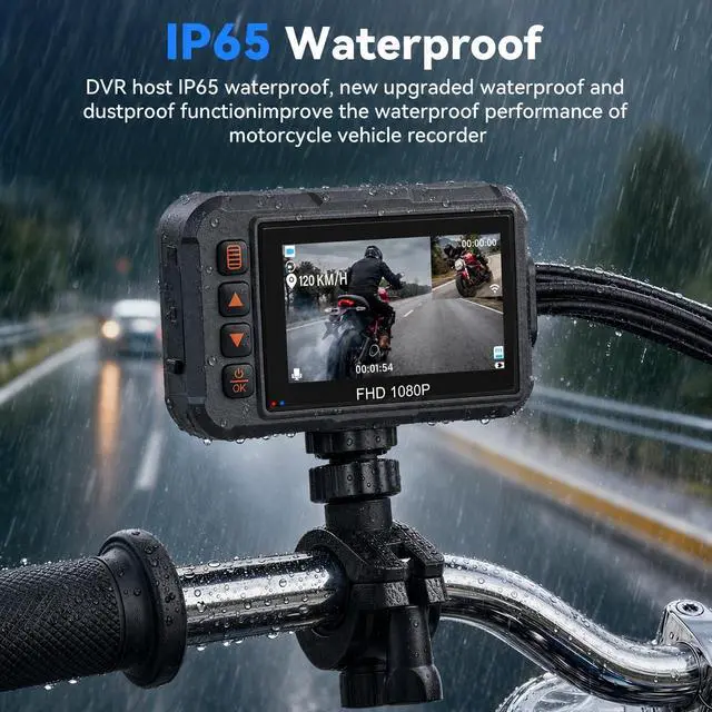 Alt view image 2 of 5 - Motorcycle Dash Cam Front and Rear,3 Inch Screen Motorbike Dual Camera DVR, IP67 Waterproof Motorbike Camera with GPS Light Vision G-Sensor,Loop Recording,Dashcam