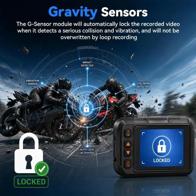 Alt view image 4 of 5 - Motorcycle Dash Cam Front and Rear,3 Inch Screen Motorbike Dual Camera DVR, IP67 Waterproof Motorbike Camera with GPS Light Vision G-Sensor,Loop Recording,Dashcam