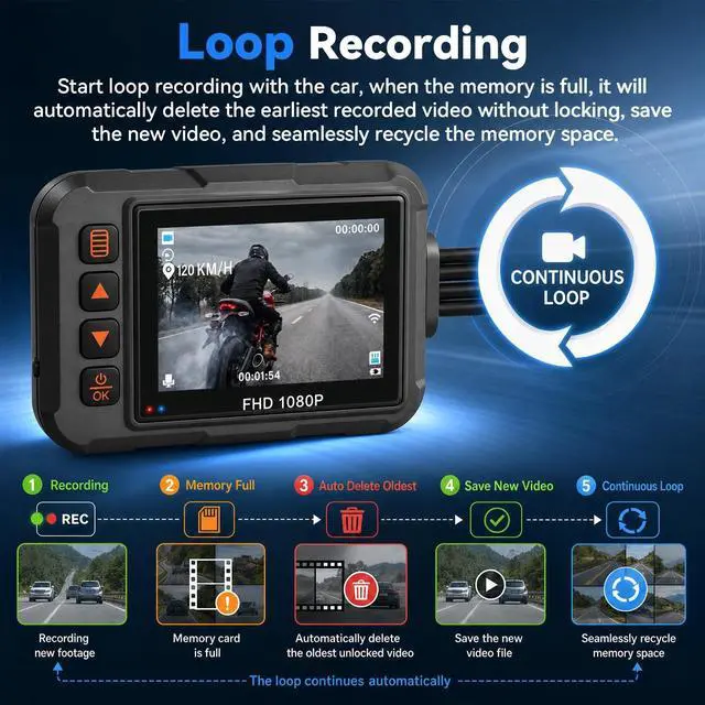 Alt view image 5 of 5 - Motorcycle Dash Cam Front and Rear,3 Inch Screen Motorbike Dual Camera DVR, IP67 Waterproof Motorbike Camera with GPS Light Vision G-Sensor,Loop Recording,Dashcam