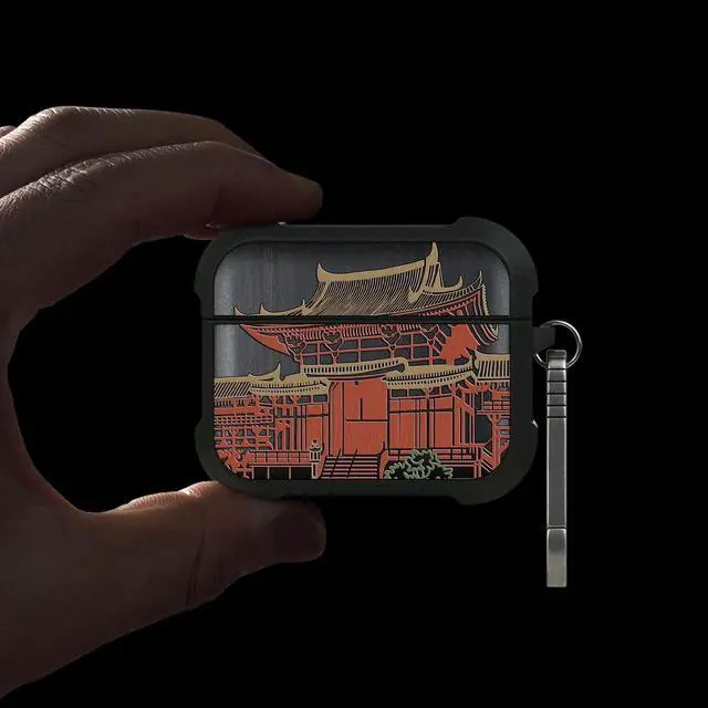 Alt view image 2 of 5 - Patterit for AirPods Pro 3 Case, Shockproof Wooden Cover with Quick Released Keychain for AirPods Pro Case 3rd Generation (2025) Compatible with Wireless Charging, (Tranquil