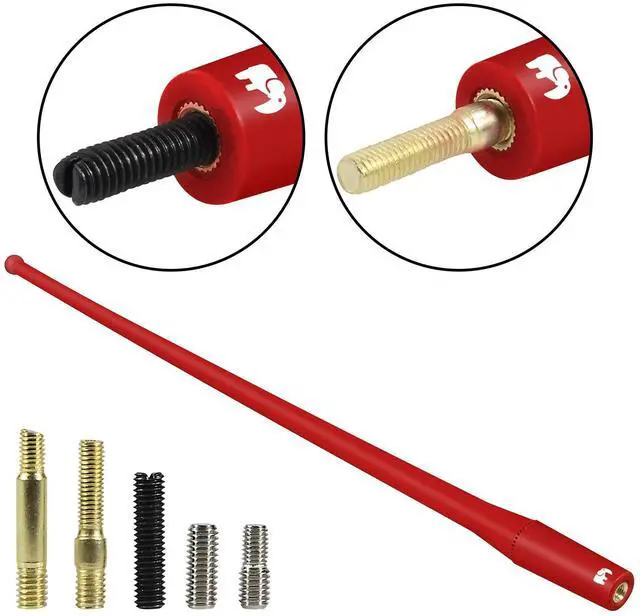 Alt view image 3 of 5 - ONE250 13" Inches Flexible Rubber Antenna, Compatible with Toyota Tundra (1999-2023), Toyota Tacoma (1995-2016), FJ Cruiser (2007-2015), Highlander - Designed for Optimized FM/AM Reception (Red)