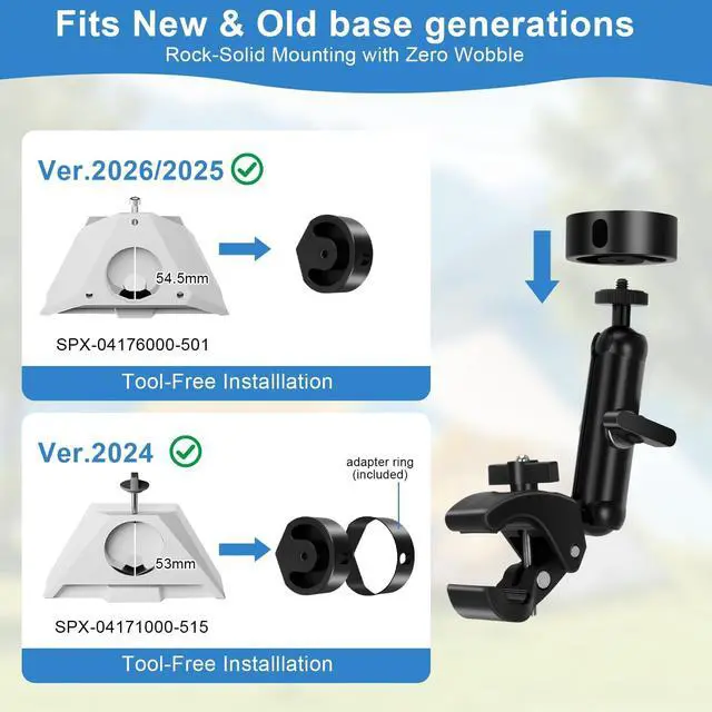 Alt view image 3 of 5 - for Starlink Mini Mount 2025/2026 Upgraded, Starlink Mini Clamp Mount for Car RV Rack Pole/Yacht/Camper/Guardrails, Compatible with 2024 Pipe Old Version Pipe Adapt