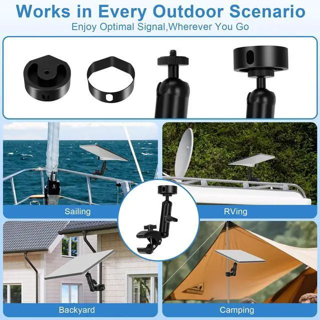 Alt view image 4 of 5 - for Starlink Mini Mount 2025/2026 Upgraded, Starlink Mini Clamp Mount for Car RV Rack Pole/Yacht/Camper/Guardrails, Compatible with 2024 Pipe Old Version Pipe Adapt