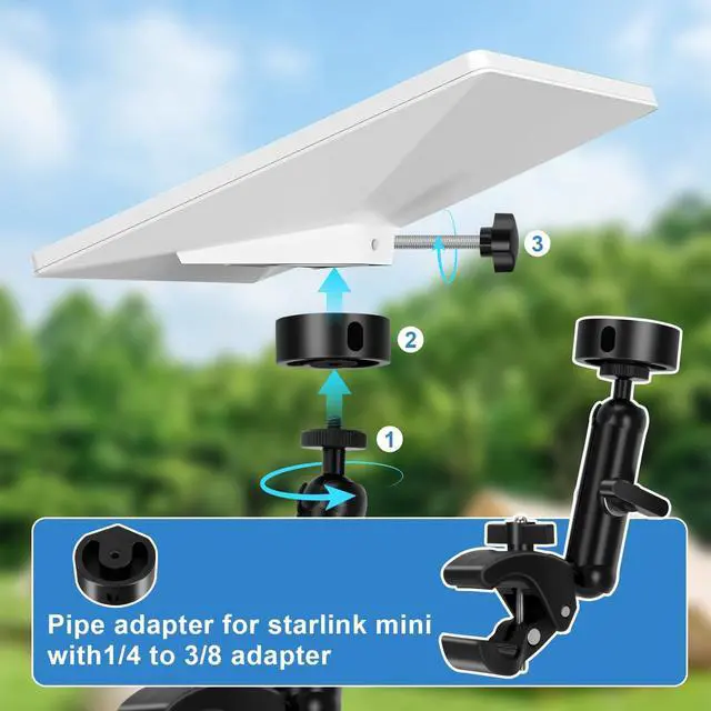 Alt view image 5 of 5 - for Starlink Mini Mount 2025/2026 Upgraded, Starlink Mini Clamp Mount for Car RV Rack Pole/Yacht/Camper/Guardrails, Compatible with 2024 Pipe Old Version Pipe Adapt