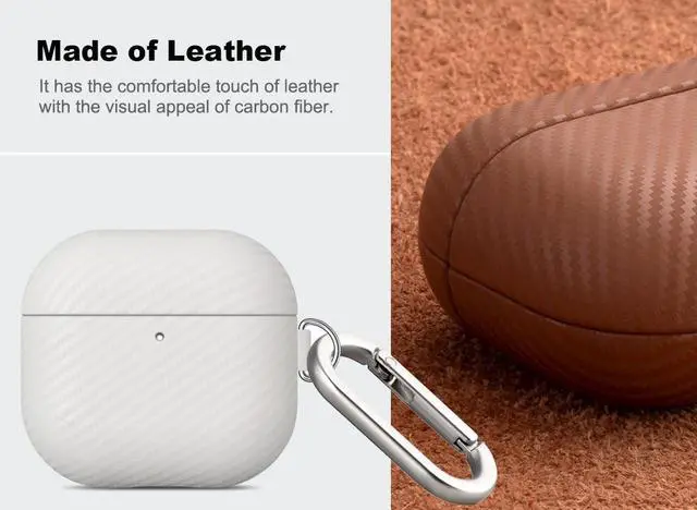 Alt view image 2 of 5 - Haobobro Leather Case for AirPods 4 / AirPods 4 with Active Noise Cancellation Case Cover with Keychain - Selected Skin-Friendly Leather, Carbon Fibre Texture, Handmade Shockproof Hard Cover - White