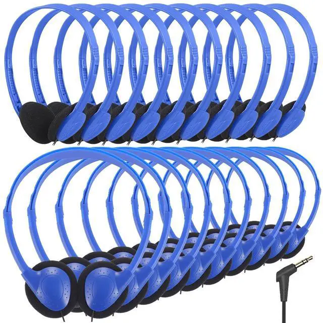 Main image of Wensdo Kids Headphones Bulk 25 Pack for School Classroom Students, Wholesale Wired Headphones Durable Class Set Earphones for Children Toddler Teens Boys Girls and Adult (HY857,25 Blue)