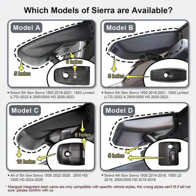 Alt view image 2 of 5 - mangoal 4K Front & 2K Rear 2 Channel HDR Dash Cam, Dual STARVIS 2 IMX678 IMX675 for GMC Sierra 1500 2019-2021, 1500 Limited 2022 and HD 2020-2023 (Model A), 5GHz WiFi, GPS, 128GB Card
