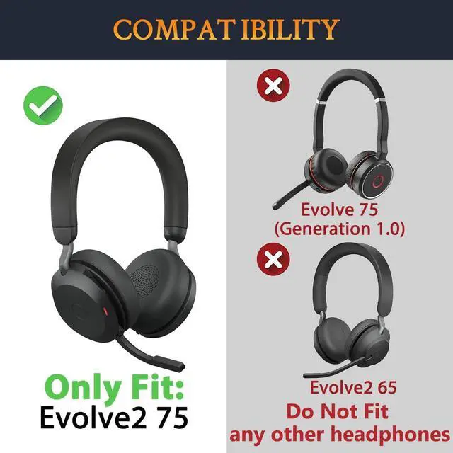 Alt view image 2 of 5 - SOULWIT Cooling Gel Earpads Replacement for Jabra Evolve2 75 PC Wireless Headset (Do Not fit Evolve 75), Ear Pads Cushions with Ice Silk Fabric, Noise Isolation Foam - Black Gold