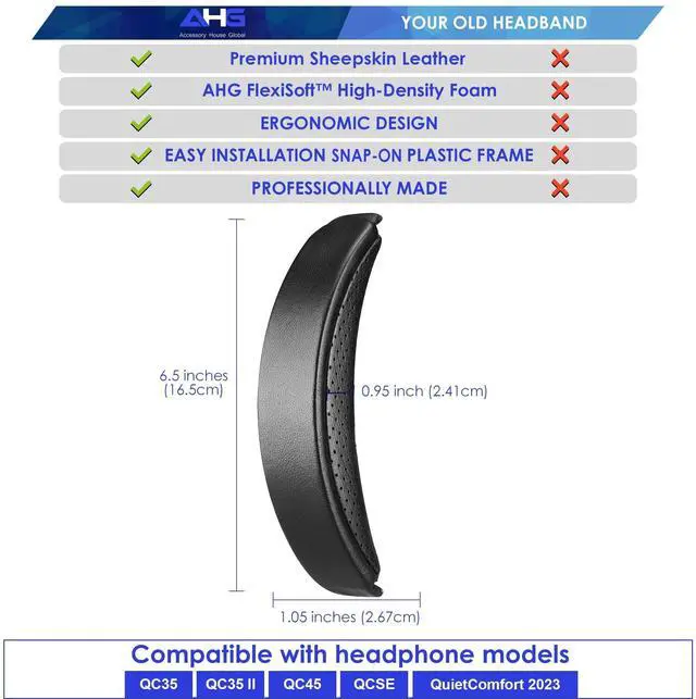Alt view image 4 of 5 - AHG Accessory House Global Sheepskin Leather Soundlink ae2 QC25 Replacement Headband Pad Cushion. Compatible with Bose SoundLink Around-Ear II Wireless SoundTrue AE2 Quietcomfort 25 Headphon