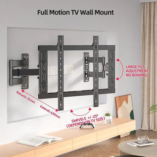 Alt view image 3 of 5 - XinleTech Corner Full Motion TV Wall Mount for 50-80 Inch TVs,Heavy Duty 176lbs Steel,Ultra Slim Dual Articulating Arms,Smooth Tilt Swivel Extension,U-Groove-toInstall,Max VESA 600x600mm,XL-DY694