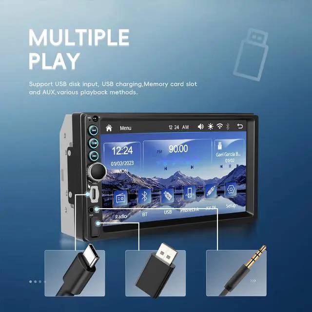 Alt view image 5 of 5 - 7 Inch Double Din Car Stereo with Wireless Carplay Android Auto Car Audio Receivers, Car Radio with Mirror Link, Bluetooth, SWC, FM, EQ, USB/Type C Charge 7 Color Light