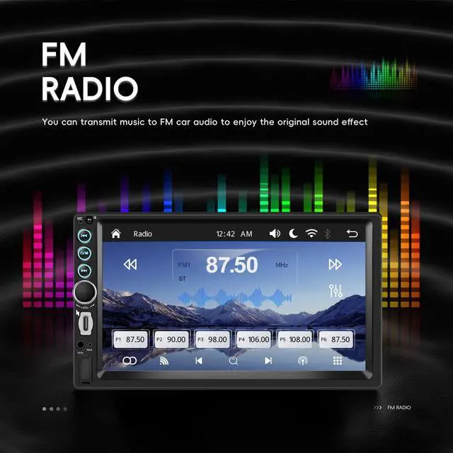 Alt view image 4 of 5 - 7 Inch Double Din Car Stereo with Wireless Carplay Android Auto Car Audio Receivers, Car Radio with Mirror Link, Bluetooth, SWC, FM, EQ, USB/Type C Charge 7 Color Light