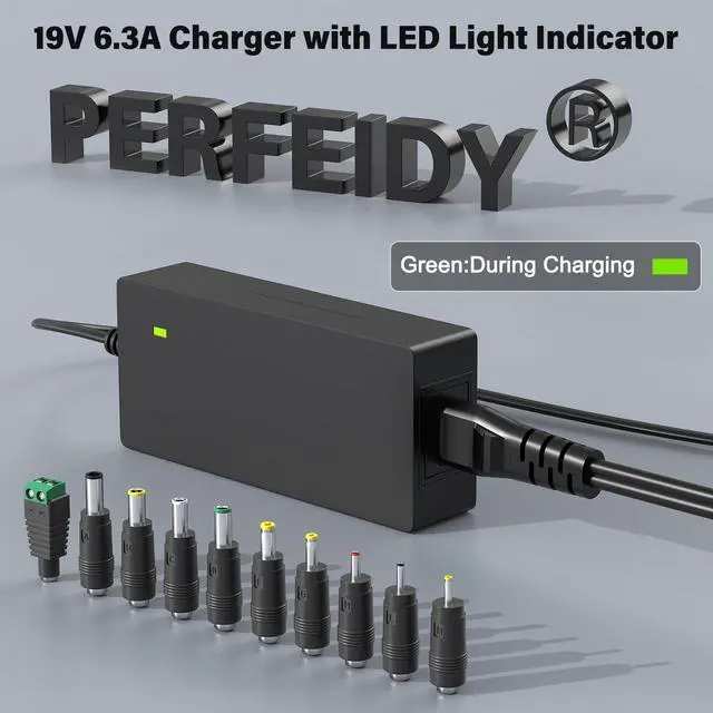 Alt view image 5 of 5 - 19V 6.3A 5A 4A 3A 120W Charger with 10 DC Jacks Power Cord,PERFEIDY DC in Adapter 19Volt 5.5A 4.5A 3.5A 2.5A 1.5A 1A 0.5A 6300mA 6000mA 5000mA 4000mA 1000mA Power Supply