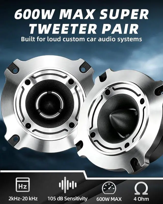 Alt view image 3 of 5 - TANVSO 4 Inch Super Bullet Tweeters for Car Audio, 600W MAX 4 Ohm 105dB Compression Tweeter Speakers Pair, 1 Inch Voice Coil Aluminum Frame with Capacitor Filter for Door Panels Speaker Boxes