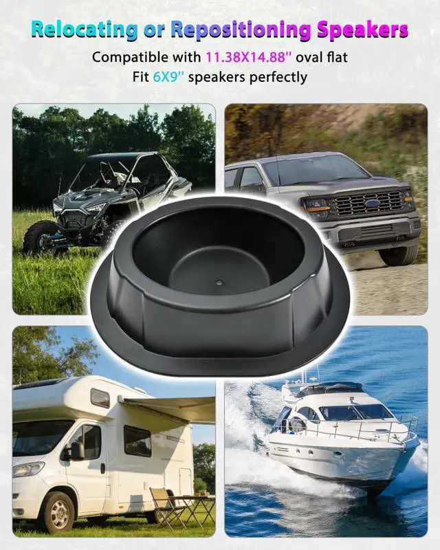 Alt view image 2 of 5 - POKIAUTO 2PCS Universal Oval Speaker Pods Enclosures Boxes Holder, for 6" x 9" Speakers Compatible with UTVs, RVs, Cars, Boats, Trunks, Trailers, for 12" x 15" Surface Mount with Gaskets