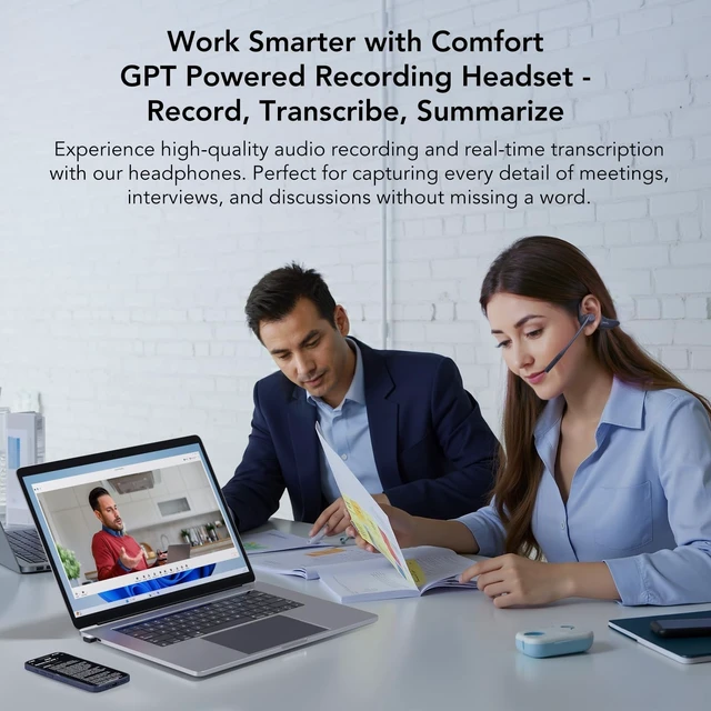 Alt view image 2 of 5 - NEARITY MemPod Pro 2S Voice Recorder Headset, Open Ear Bluetooth Headphones with Mic, ChatGPT Powered Transcribe & Summarize, Dongle, App Control, Support 97 Languages, for Lectures, Meetings, Calls