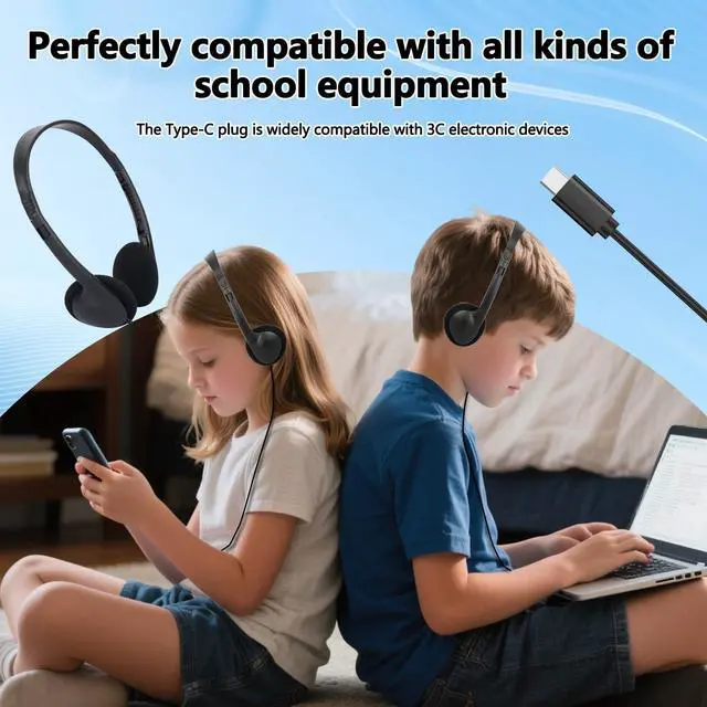 Alt view image 5 of 5 - TJZXGUI USB Type C Headphone Bulk 25 Pack for Kids School Classroom,On-Ear USB C Headphones for Boys Girls Students Tablet Travel Computer Smartphones Testing (Black)