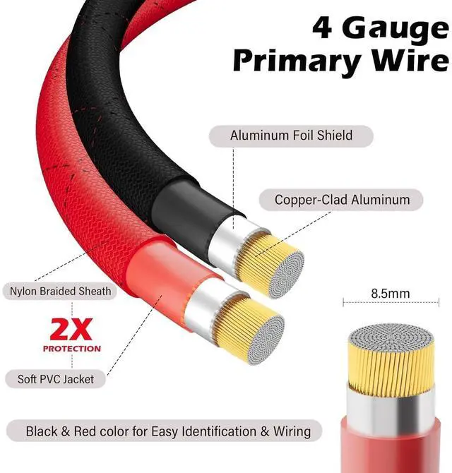 Alt view image 2 of 5 - HiFind 4 Gauge AWG Power Ground Wire Cable 25 Ft/2 Pack, True Spec Shielded Braided Welding Battery Cable Terminal for Automotive, Car Audio, Amp Wiring,Speaker Stereo,Solar,Marine,Generator-Red+Black