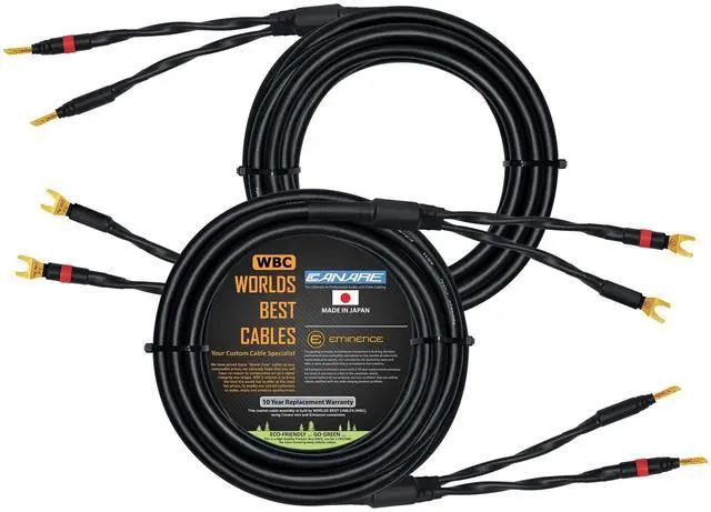 Main image of WORLDS BEST CABLES 25 Foot - Canare 4S11 Audiophile Grade - HiFi Star-Quad Speaker Cable Pair with Eminence Gold Banana & Spade Connectors