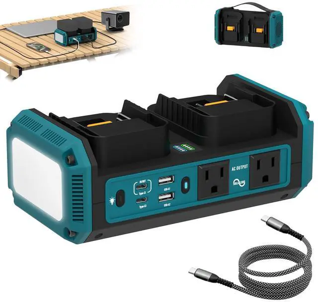 Main image of Kzreect 350W Pure Sine Wave Power Inverter Compatible with Makita 18V Batteries (Battery Not Included), Dual-Battery Auto-Switch, DC 18V to AC 120V, 140W USB-C PD, 600lm LED Light