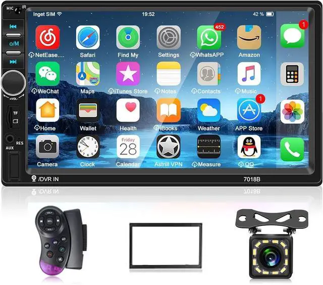 Main image of Nhopeew Double Din Car Stereo with Bluetooth and Backup Camera 7 Inch Touch Screen Car Radio Support AUX/USB/TF Card/Mirror Link/Steering Wheel Control