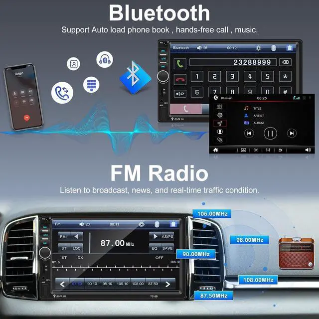 Alt view image 2 of 5 - Nhopeew Double Din Car Stereo with Bluetooth and Backup Camera 7 Inch Touch Screen Car Radio Support AUX/USB/TF Card/Mirror Link/Steering Wheel Control