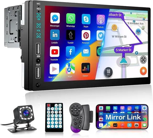 Main image of Single Din Touchscreen Radio,Single Din Car Stereo with 7'' Touchscreen,Car Radio with Mirror Link/Bluetooth Hands-Free Calling/AUX/USB/SWC