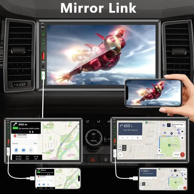Alt view image 2 of 5 - Single Din Touchscreen Radio,Single Din Car Stereo with 7'' Touchscreen,Car Radio with Mirror Link/Bluetooth Hands-Free Calling/AUX/USB/SWC
