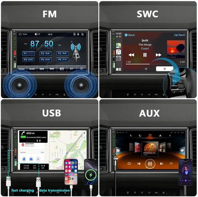 Alt view image 5 of 5 - Single Din Touchscreen Radio,Single Din Car Stereo with 7'' Touchscreen,Car Radio with Mirror Link/Bluetooth Hands-Free Calling/AUX/USB/SWC