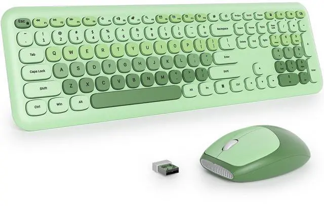 Main image of Fogruaden Quiet Green Wireless Keyboard and Mouse, 2.4GHz Retro Cute Typewriter-Style Full-Size Colorful Keyboard and Mouse Combo, Slim Design, Low-Noise Typing for Home, Office, Windows PC, La