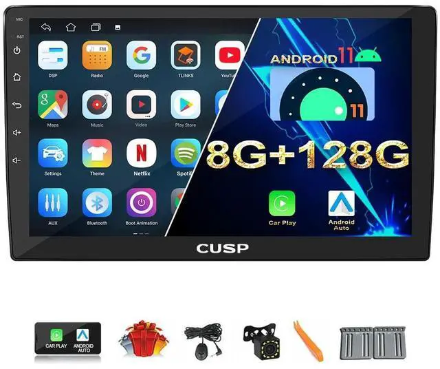 Main image of CUSP 10.1 Inch Android Car Stereo Radio, Universal Double Din Head Unit with Wireless CarPlay Android Auto, 8GB+128GB QLED Touch Screen, GPS Navigation, Bluetooth, WiFi, DSP, SWC