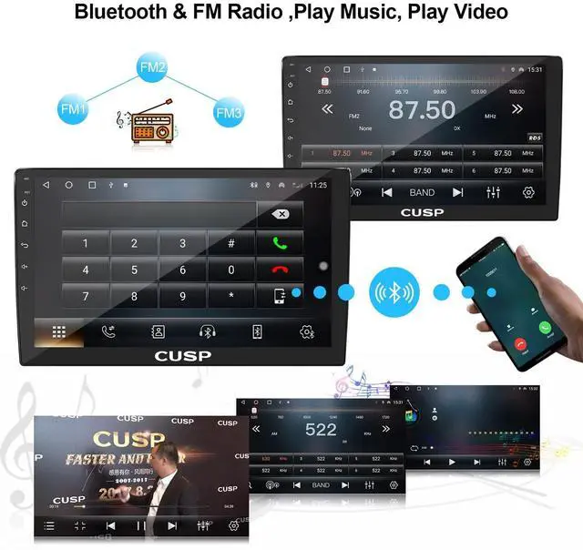 Alt view image 2 of 5 - CUSP 10.1 Inch Android Car Stereo Radio, Universal Double Din Head Unit with Wireless CarPlay Android Auto, 8GB+128GB QLED Touch Screen, GPS Navigation, Bluetooth, WiFi, DSP, SWC