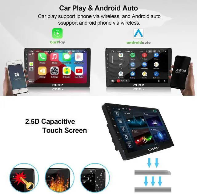 Alt view image 4 of 5 - CUSP 10.1 Inch Android Car Stereo Radio, Universal Double Din Head Unit with Wireless CarPlay Android Auto, 8GB+128GB QLED Touch Screen, GPS Navigation, Bluetooth, WiFi, DSP, SWC
