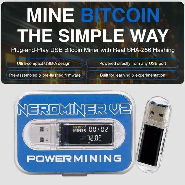 Alt view image 2 of 5 - NerdMiner V2 USB Bitcoin Miner 78KH/s ESP32-S2 Open Source Solo BTC Miner with 1.14" IPS Display, 1W Low Power, 2.4GHz WiFi, Plug-and-Play Crypto Learning Device