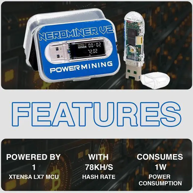 Alt view image 3 of 5 - NerdMiner V2 USB Bitcoin Miner 78KH/s ESP32-S2 Open Source Solo BTC Miner with 1.14" IPS Display, 1W Low Power, 2.4GHz WiFi, Plug-and-Play Crypto Learning Device