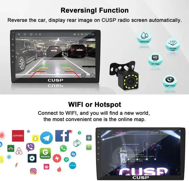 Alt view image 5 of 5 - CUSP 10.1 Inch Android Car Stereo Radio, Universal Double Din Head Unit with Wireless CarPlay Android Auto, 8GB+128GB QLED Touch Screen, GPS Navigation, Bluetooth, WiFi, DSP, SWC
