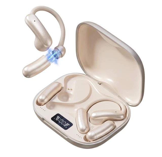 Main image of xzqioue Open Ear Headphones with Replaceable Magnetic Battery, Wireless 6.0 Air Conduction Earbuds with LED Power Display, Directional Sound, Deep Bass Sports Bluetooth Earphones (Skin Color)