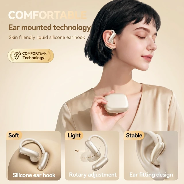 Alt view image 4 of 5 - xzqioue Open Ear Headphones with Replaceable Magnetic Battery, Wireless 6.0 Air Conduction Earbuds with LED Power Display, Directional Sound, Deep Bass Sports Bluetooth Earphones (Skin Color)